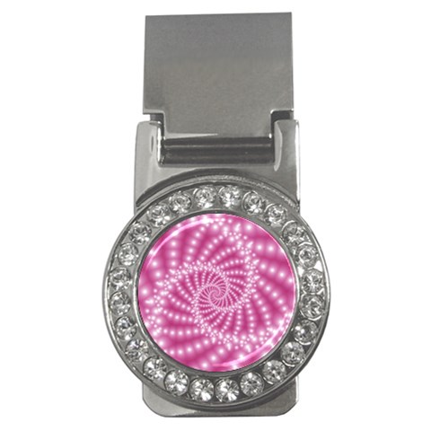 Glossy Pastel Pink Beaded Spiral Fractal  Money Clip (CZ) from ArtsNow.com Front