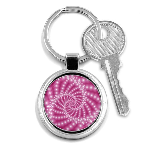 Glossy Pastel Pink Beaded Spiral Fractal  Key Chain (Round) from ArtsNow.com Front