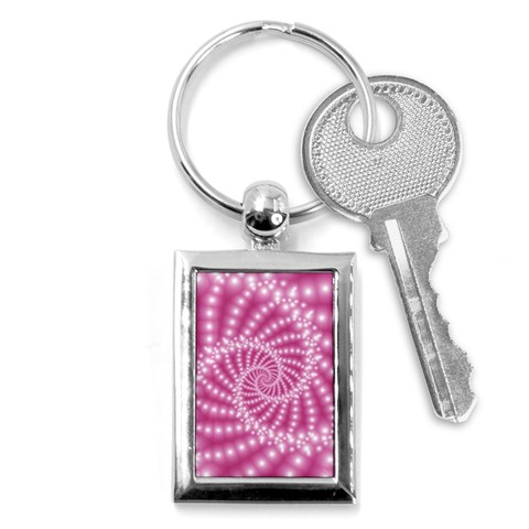 Glossy Pastel Pink Beaded Spiral Fractal  Key Chain (Rectangle) from ArtsNow.com Front