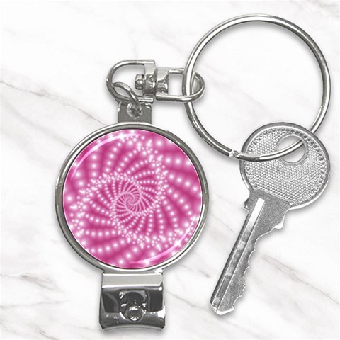 Glossy Pastel Pink Beaded Spiral Fractal  Nail Clippers Key Chain from ArtsNow.com Front