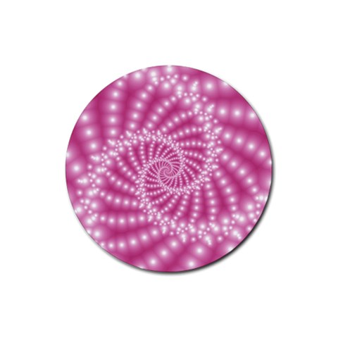 Glossy Pastel Pink Beaded Spiral Fractal  Rubber Coaster (Round) from ArtsNow.com Front