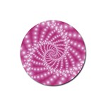 Glossy Pastel Pink Beaded Spiral Fractal  Rubber Coaster (Round)