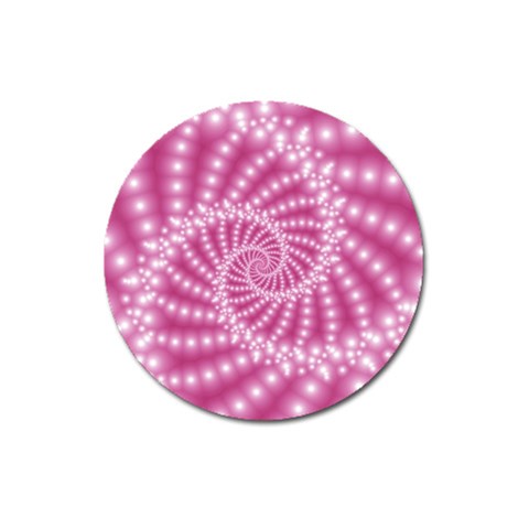 Glossy Pastel Pink Beaded Spiral Fractal  Magnet 3  (Round) from ArtsNow.com Front