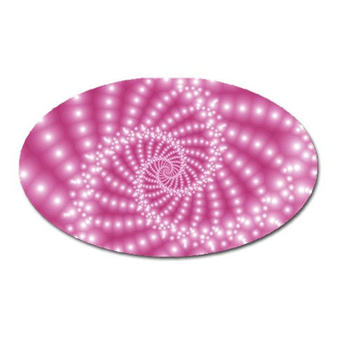 Glossy Pastel Pink Beaded Spiral Fractal  Magnet (Oval) from ArtsNow.com Front