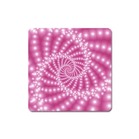 Glossy Pastel Pink Beaded Spiral Fractal  Magnet (Square) from ArtsNow.com Front