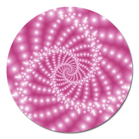 Glossy Pastel Pink Beaded Spiral Fractal  Magnet 5  (Round) from ArtsNow.com Front