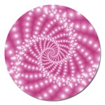 Glossy Pastel Pink Beaded Spiral Fractal  Magnet 5  (Round)