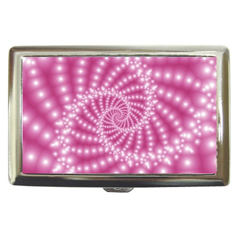 Glossy Pastel Pink Beaded Spiral Fractal  Cigarette Money Case from ArtsNow.com Front