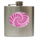 Glossy Pastel Pink Beaded Spiral Fractal  Hip Flask (6 oz)