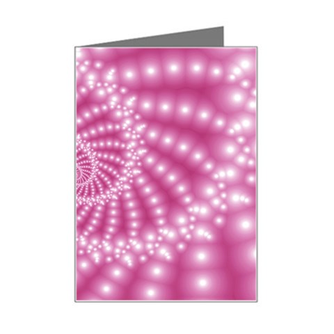 Glossy Pastel Pink Beaded Spiral Fractal  Mini Greeting Card from ArtsNow.com Left