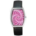 Glossy Pastel Pink Beaded Spiral Fractal  Barrel Style Metal Watch