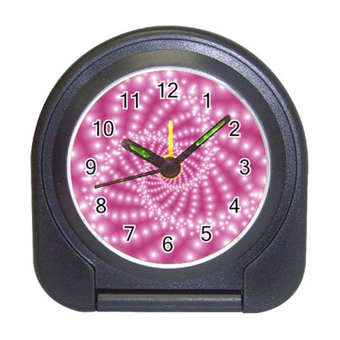 Glossy Pastel Pink Beaded Spiral Fractal  Travel Alarm Clock from ArtsNow.com Front