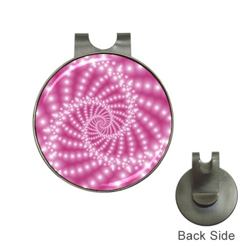 Glossy Pastel Pink Beaded Spiral Fractal  Golf Ball Marker Hat Clip from ArtsNow.com Front