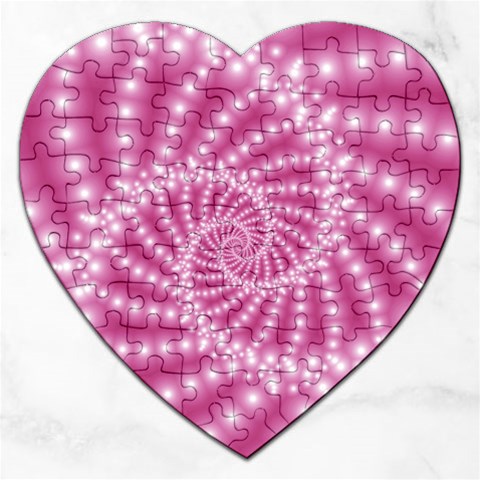 Glossy Pastel Pink Beaded Spiral Fractal  Jigsaw Puzzle (Heart) from ArtsNow.com Front