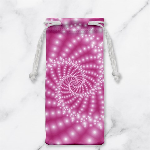 Glossy Pastel Pink Beaded Spiral Fractal  Jewelry Bag from ArtsNow.com Front