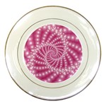 Glossy Pastel Pink Beaded Spiral Fractal  Porcelain Plate