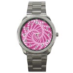 Glossy Pastel Pink Beaded Spiral Fractal  Sport Metal Watch