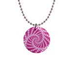 Glossy Pastel Pink Beaded Spiral Fractal  1  Button Necklace