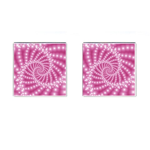 Glossy Pastel Pink Beaded Spiral Fractal  Cufflinks (Square) from ArtsNow.com Front(Pair)