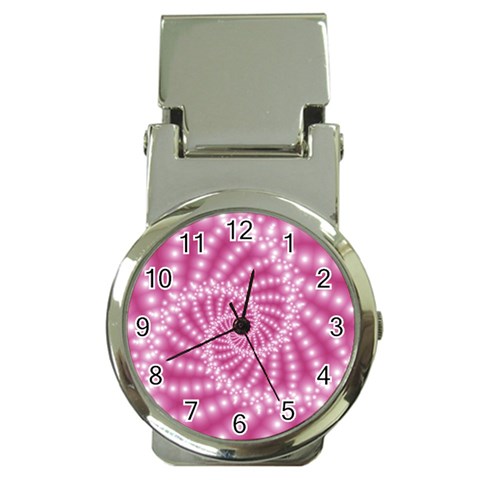 Glossy Pastel Pink Beaded Spiral Fractal  Money Clip Watch from ArtsNow.com Front