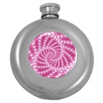 Glossy Pastel Pink Beaded Spiral Fractal  Hip Flask (5 oz)