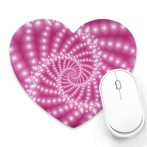 Glossy Pastel Pink Beaded Spiral Fractal  Heart Mousepad from ArtsNow.com Front