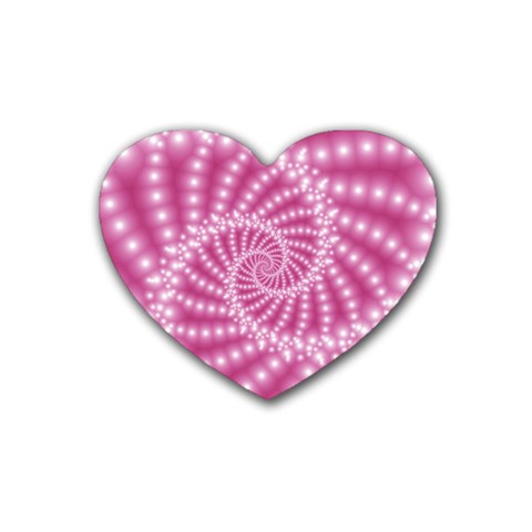 Glossy Pastel Pink Beaded Spiral Fractal  Rubber Coaster (Heart) from ArtsNow.com Front