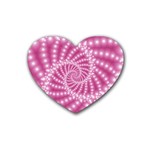 Glossy Pastel Pink Beaded Spiral Fractal  Rubber Coaster (Heart)