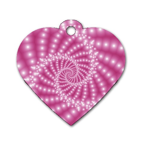 Glossy Pastel Pink Beaded Spiral Fractal  Dog Tag Heart (One Side) from ArtsNow.com Front