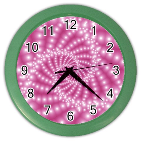 Glossy Pastel Pink Beaded Spiral Fractal  Color Wall Clock from ArtsNow.com Front