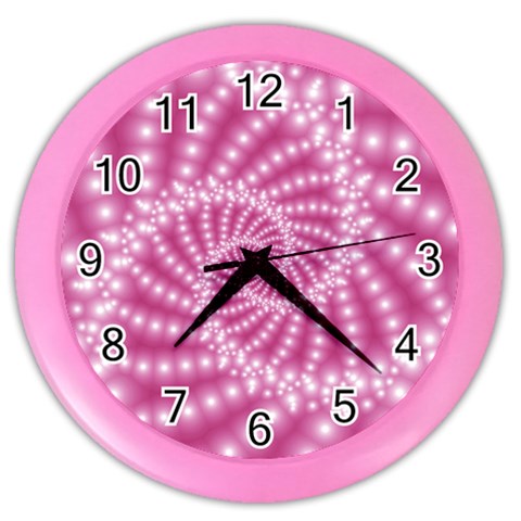 Glossy Pastel Pink Beaded Spiral Fractal  Color Wall Clock from ArtsNow.com Front