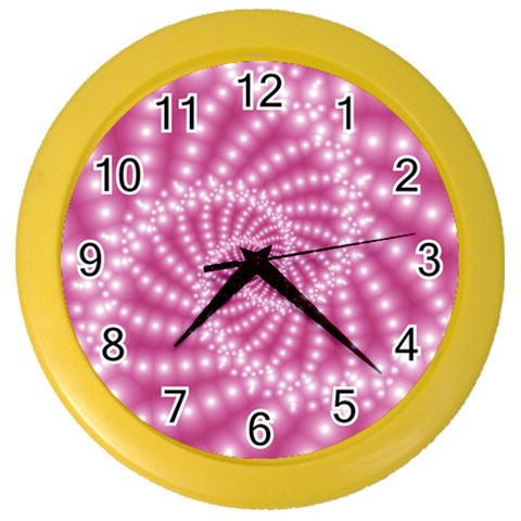 Glossy Pastel Pink Beaded Spiral Fractal  Color Wall Clock from ArtsNow.com Front