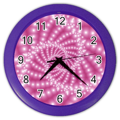 Glossy Pastel Pink Beaded Spiral Fractal  Color Wall Clock from ArtsNow.com Front