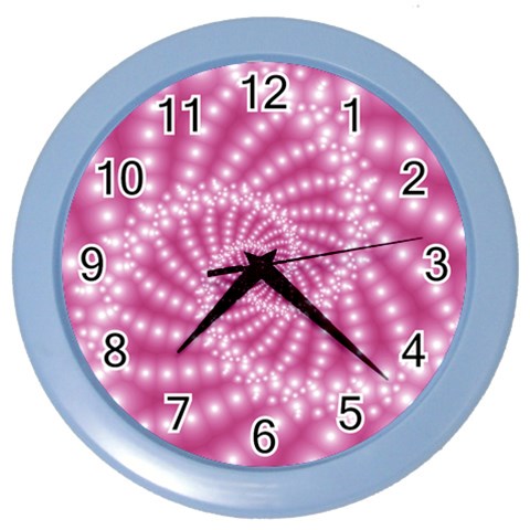 Glossy Pastel Pink Beaded Spiral Fractal  Color Wall Clock from ArtsNow.com Front