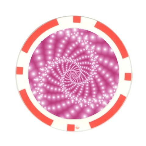 Glossy Pastel Pink Beaded Spiral Fractal  Poker Chip Card Guard from ArtsNow.com Front