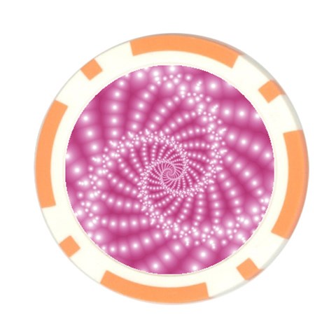 Glossy Pastel Pink Beaded Spiral Fractal  Poker Chip Card Guard from ArtsNow.com Front