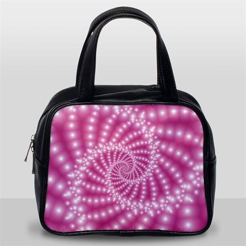 Glossy Pastel Pink Beaded Spiral Fractal  Classic Handbag (One Side) from ArtsNow.com Front