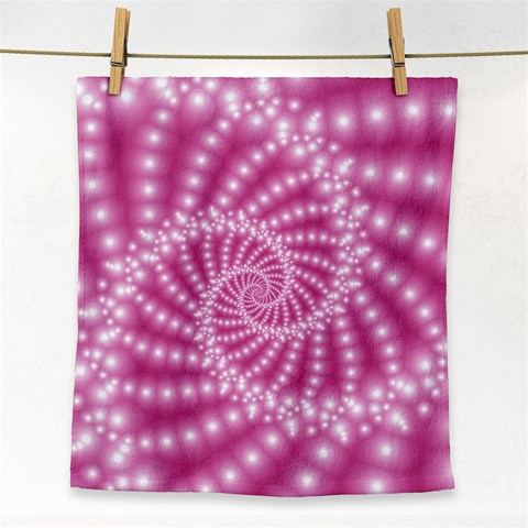 Glossy Pastel Pink Beaded Spiral Fractal  Face Towel from ArtsNow.com Front