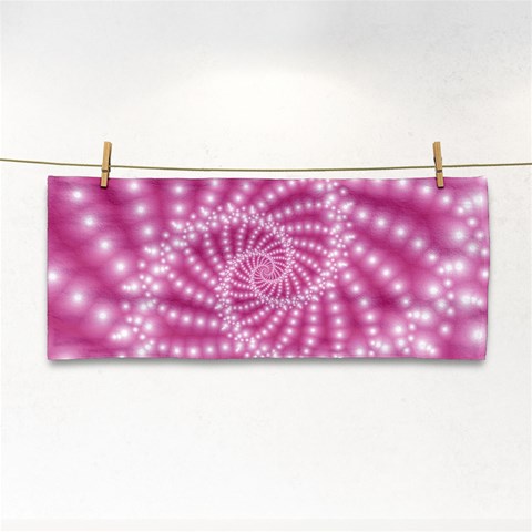 Glossy Pastel Pink Beaded Spiral Fractal  Hand Towel from ArtsNow.com Front