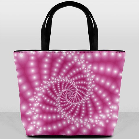 Glossy Pastel Pink Beaded Spiral Fractal  Bucket Bag from ArtsNow.com Front