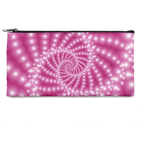 Glossy Pastel Pink Beaded Spiral Fractal  Pencil Case from ArtsNow.com Front