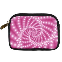 Glossy Pastel Pink Beaded Spiral Fractal  Digital Camera Leather Case from ArtsNow.com Front