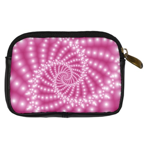 Glossy Pastel Pink Beaded Spiral Fractal  Digital Camera Leather Case from ArtsNow.com Back