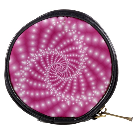 Glossy Pastel Pink Beaded Spiral Fractal  Mini Makeup Bag from ArtsNow.com Front