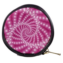 Glossy Pastel Pink Beaded Spiral Fractal  Mini Makeup Bag from ArtsNow.com Front