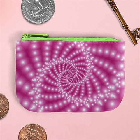 Glossy Pastel Pink Beaded Spiral Fractal  Mini Coin Purse from ArtsNow.com Front