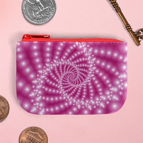 Glossy Pastel Pink Beaded Spiral Fractal  Mini Coin Purse from ArtsNow.com Front