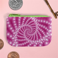 Glossy Pastel Pink Beaded Spiral Fractal  Mini Coin Purse from ArtsNow.com Front