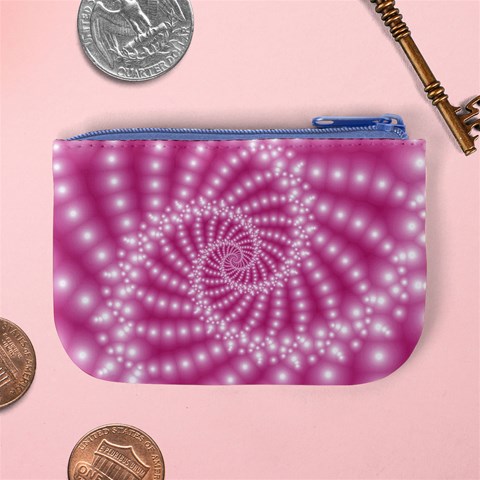 Glossy Pastel Pink Beaded Spiral Fractal  Mini Coin Purse from ArtsNow.com Back