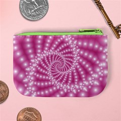 Glossy Pastel Pink Beaded Spiral Fractal  Mini Coin Purse from ArtsNow.com Back